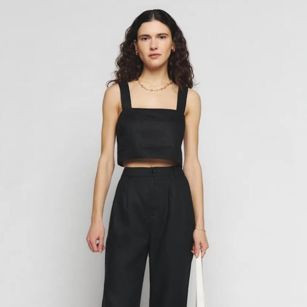 Reformation Olivia Linen Top Black Tank Crop Top Minimalist Chic Women's Size S